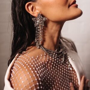 Silver Fallen Stars Chandelier Earrings Starfall Rhinestone Statement Earrings